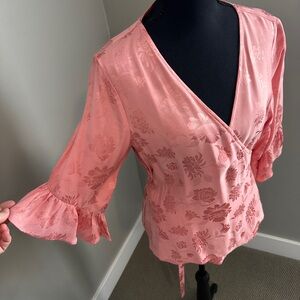 Express Rose-Pink Floral Wrap Blouse